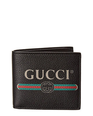 Gucci Mens  Logo Print Leather Bifold Wallet, Black
