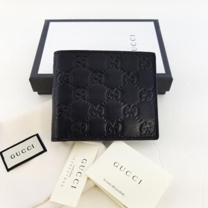 New Gucci Authentic Mens Black Bi fold Guccisima Wallet with Box