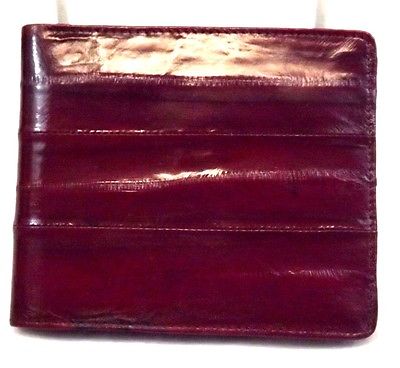 Men's Wallet Bifold Billfold Red Eel Leather