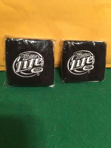 Miller Lite Beer Sweat Wrist Band Black With White Logo NIP Pair (2)