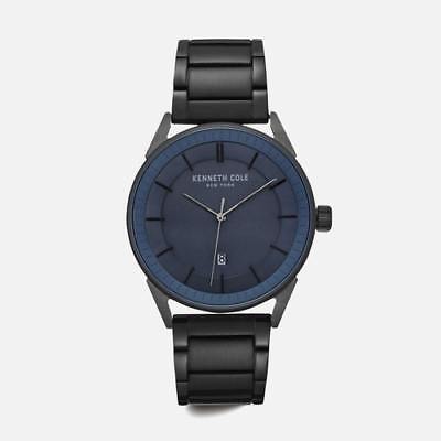 NEW KENNETH COLE NEW YORK MENS DARK BLUE WATCH WITH BLACK STAINLESS STEEL BRA...