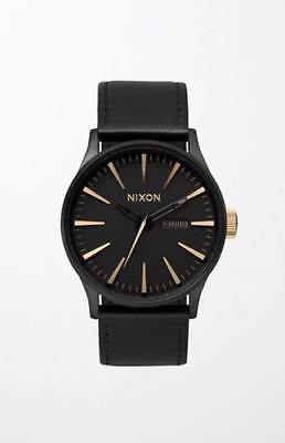 NEW NIXON MENS THE BLACK AND GOLD SENTRY LEATHER WATCH