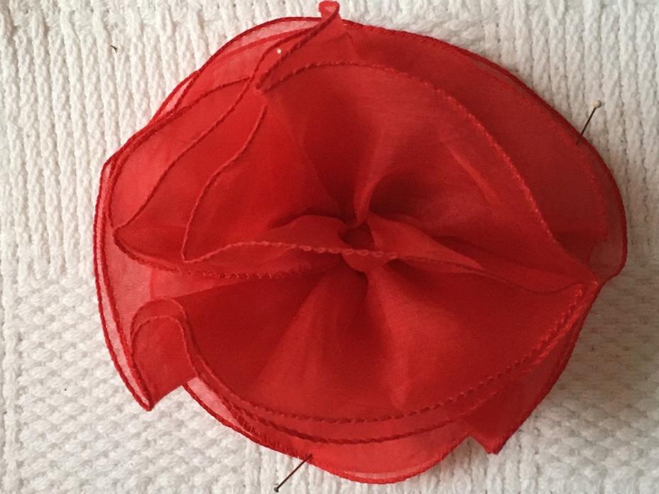 Vintage I.Magnin Italy red Silk Flower Pin/Brooch Bouttonaire fabric corsage