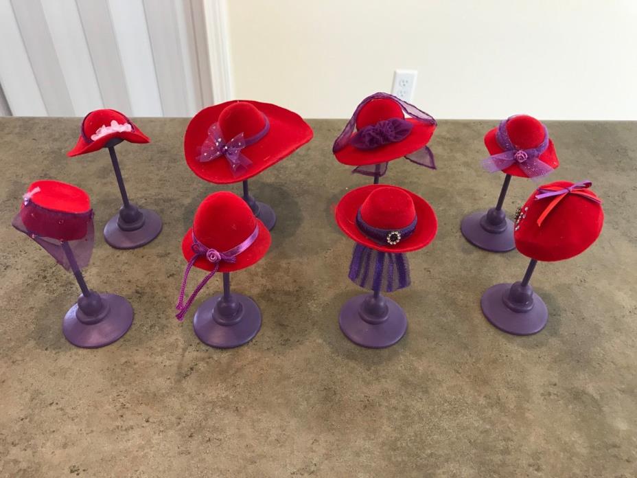 Red Hat Society Party Favors Lot of 8 Hats with Stands