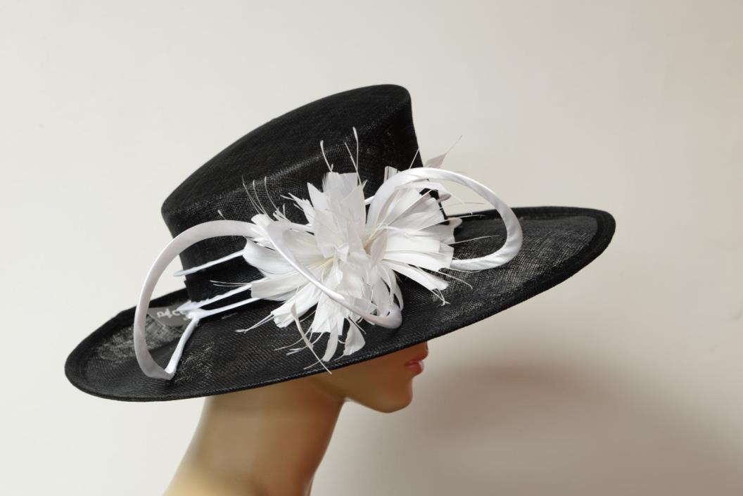 New High Quality Black/ white Hand made Kentucky Derby Sinamay hat, Queen Plate
