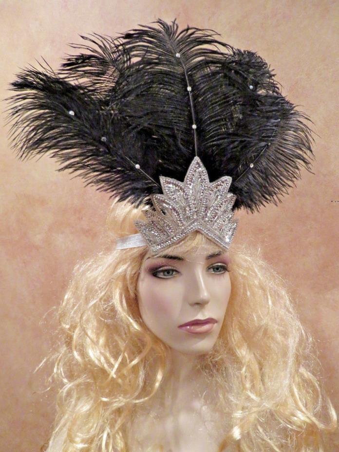 Retro 1920 Flapper Showgirl Carnival Queen Costume Crown Hat Headpiece US Seller