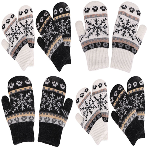 Fleece Lined Mittens Women's Winter Knit Sherpa Gloves 2 Set Black/White Womens
