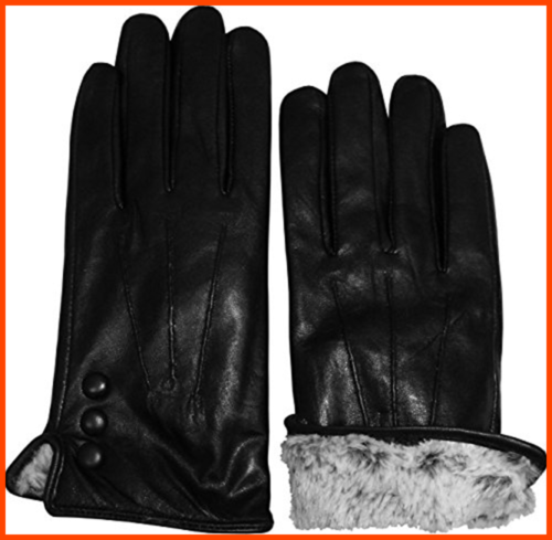 Womens & Mens Genuine Kid Leather Gloves W Plush Lining Women's LARGE BLACK Touc