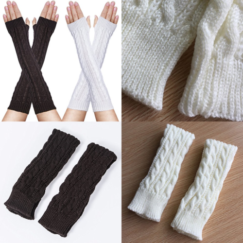2 Pairs Womens Winter Knit Long Fingerless Gloves Thumbhole Arm Warmers One Size