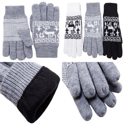 Women's 3M Thinsulate Fleece Lining Winter Knit Gloves Warm Elk Pattern Mittens