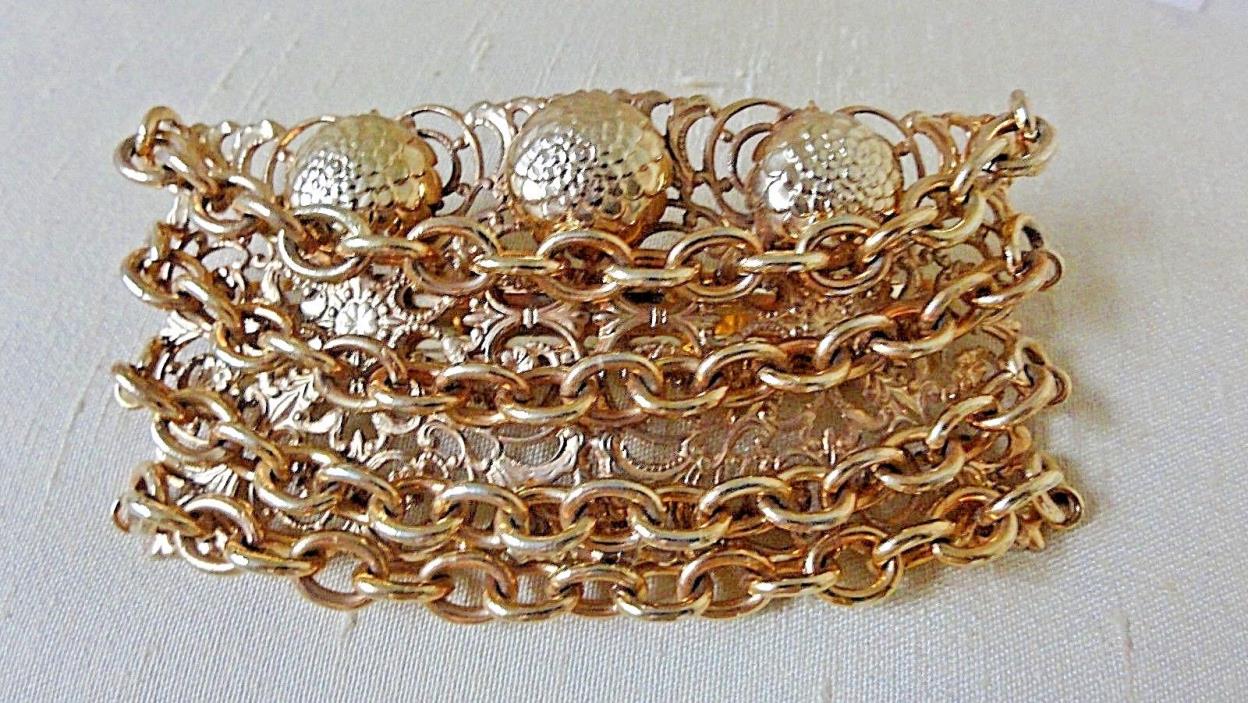 LARGE HAIR BARRETTE GOLD TONE WITH CHAINS MADE IN FRANCE