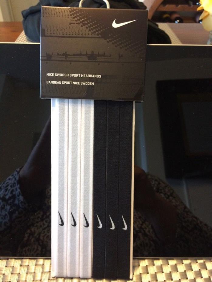 Nike Swoosh Sport Headband Black/white Set Of 6 NWT