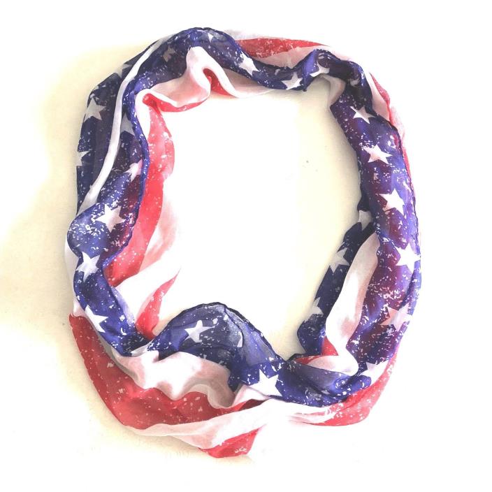 American Flag Patriotic Infinity Scarf Stars Stripes Sheer Lightweight One Size