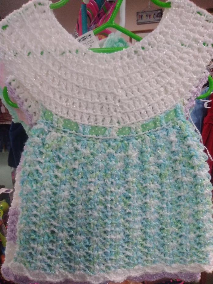 Handmade baby dress appropriately 6 - 12 month size multi blue and green