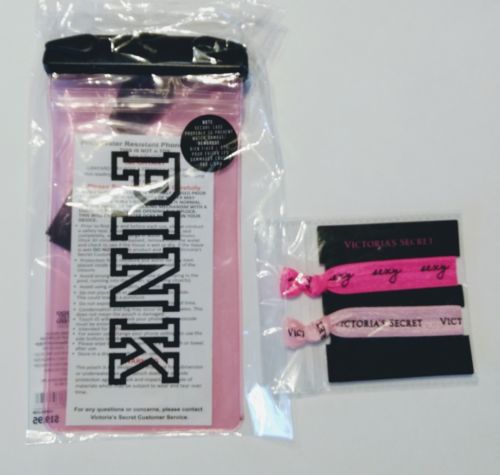 Victoria's Secret Pink Phone Pouch Water Resistant Lanyard Case Bag +Hair Ties