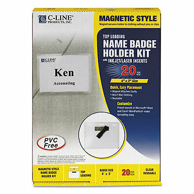 Magnetic Name Badge Holder Kit, Horizontal, 4w x 3h, Clear, 20/Box 92943  - 1