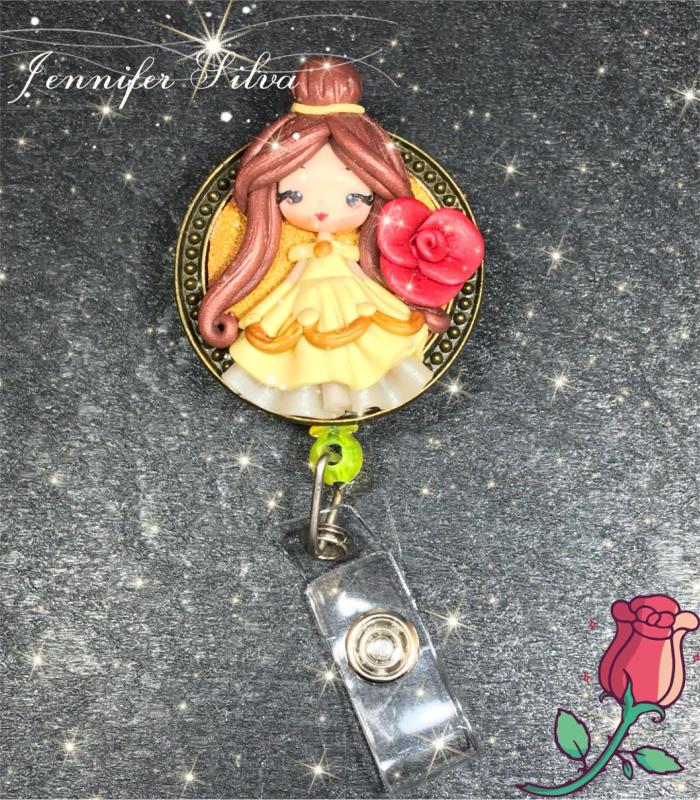 Princess Belle Clay Bling Rhinestone Retractable Badge Reel