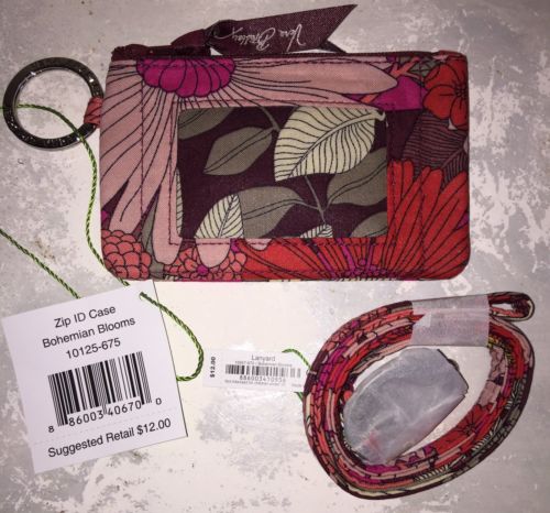 VERA BRADLEY BOHEMIAN BLOOMS Zip ID Case & Lanyard Holder Key Ring NWT