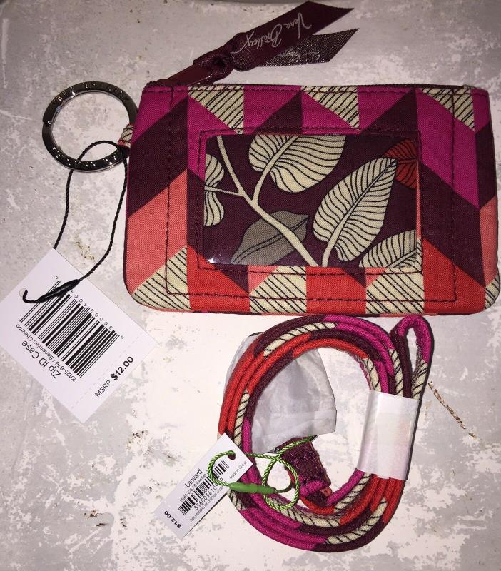 VERA BRADLEY BOHEMIAN CHEVRON Zip ID Case & Lanyard Holder Key Ring NWT