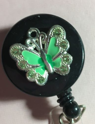 Retractable Badge ID & Charm - Teal Green Butterfly