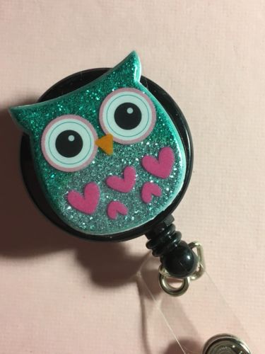 Retractable Badge ID & Charm - Pretty Teal & Pink Owl