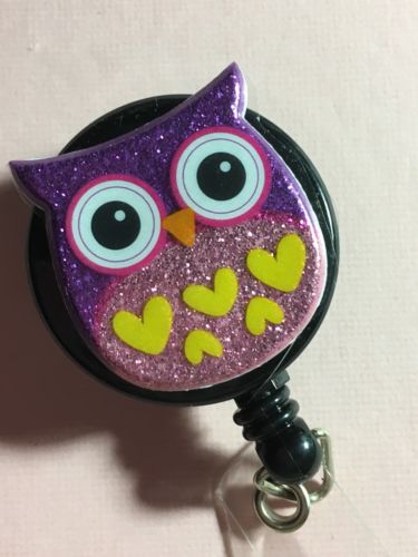 Retractable Badge ID & Charm - Pink & Purple Owl