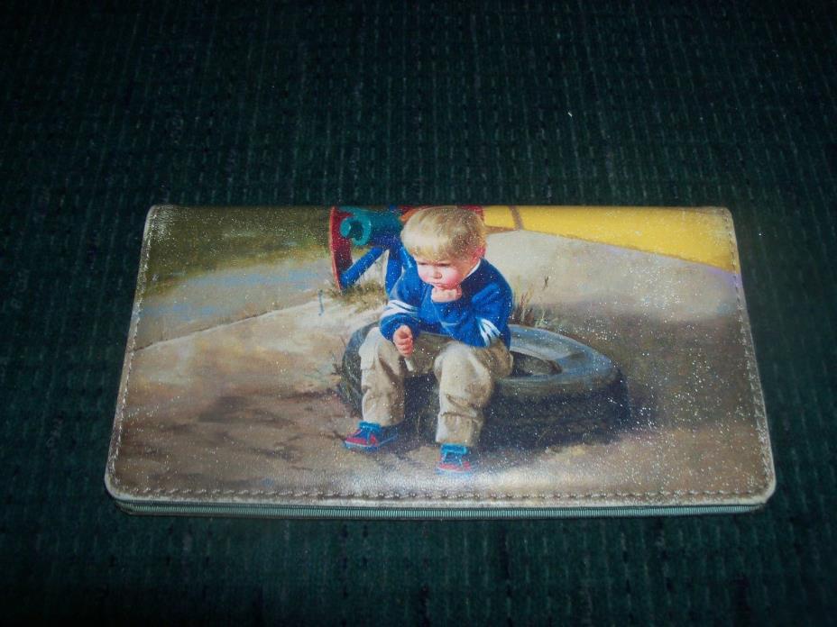 Checkbook Cover with Picture of Little Boy Sitting on Tire