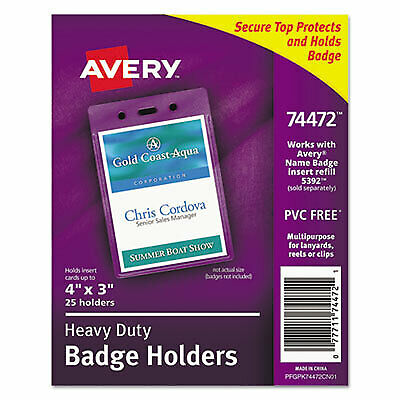 Secure Top Heavy-Duty Badge Holders, Vertical, 3w x 4h, Clear, 25/Pack 74472  -
