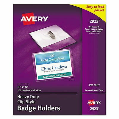 Heavy-Duty Clip-Style Badge Holders, Horizontal, 4 x 3, Clear, 100/Box 2923  - 1