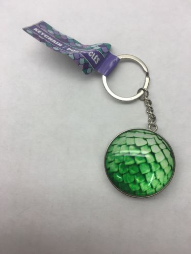 Green Mythical Mermaid/Dragon/Monster/Fish Scale Glass Round Keychain NWT