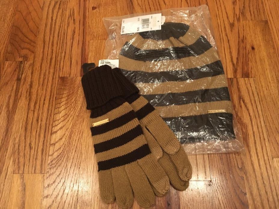 New Michael Kors Stripe Logo Hat & Matching Gloves