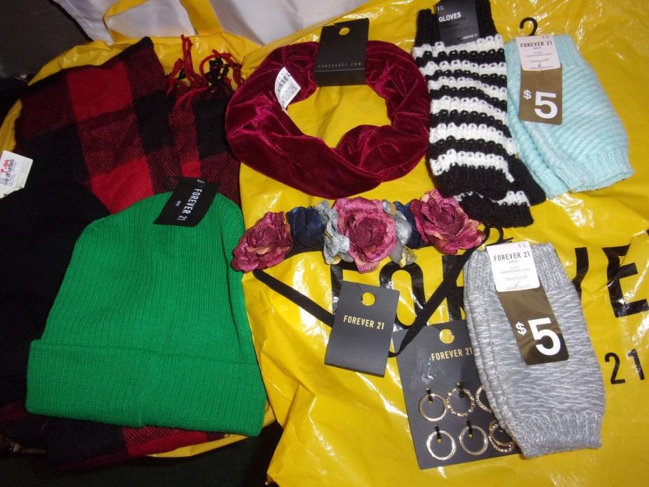 Nwt FOREVER 21 Hats Scarf Fingerless Gloves Hair Accessory Lot