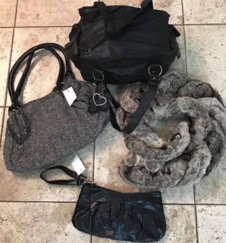 Womens Lot Pocketbook Purse & Fur Scarf NWTS