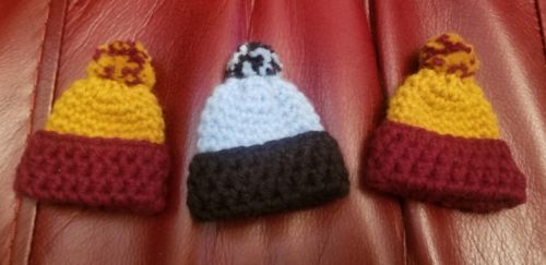 Lot of 3 Vintage Crocheted PINS Pom Pom Hats Redskins Beanie Hat New Handmade