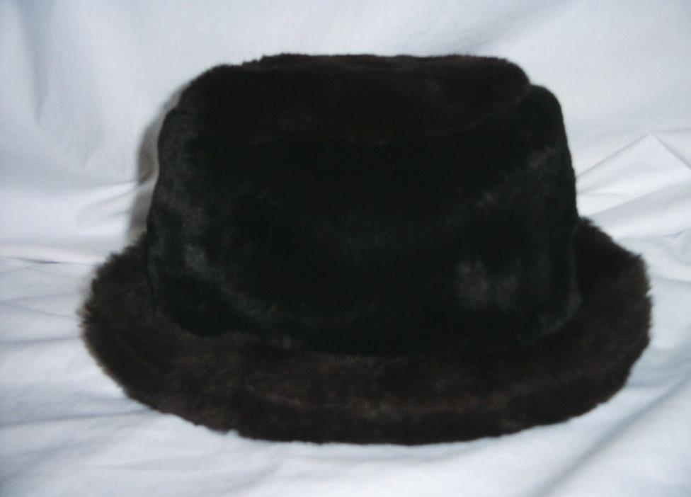 Black Brimmed Fur Hat, Black Gloves, Gray/Black Scarf- One Size - Fits Most