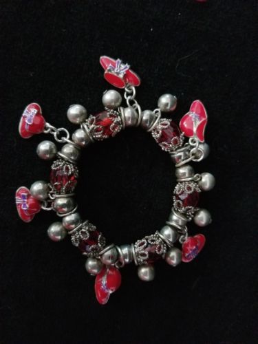 Ladies RED HAT SOCIETY Wrist Charm Bracelet EUC!