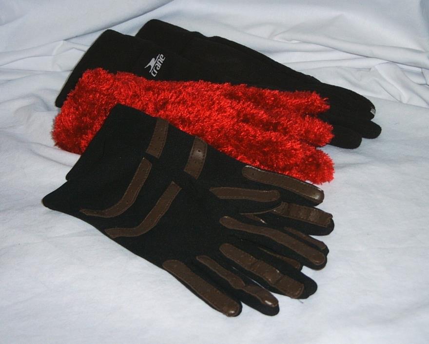 3 Pair gloves-Men's Medium Black-Women's Red Faux Fur & Black/Brown Driving