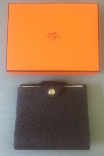 HERMES PARIS BROWN PEBBLE LEATHER ULYSSE JEAN PM AGENDA NOTEBOOK COVER W/ INSERT