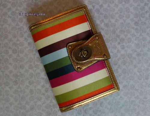NWT RARE Coach 4x7 Legacy Stripe Scarf Print Leather Planner Address Book 65th