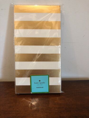 Kate Spade Large Notepad Gold Stripe, New, 3.5” X 7”, 125 Sheets