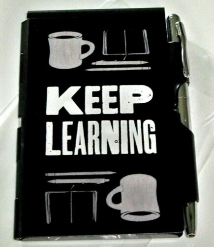 Wellspring Flip Note w/ Pen -  Keep Learning 1767  Pad Paper Black Coffee Metal