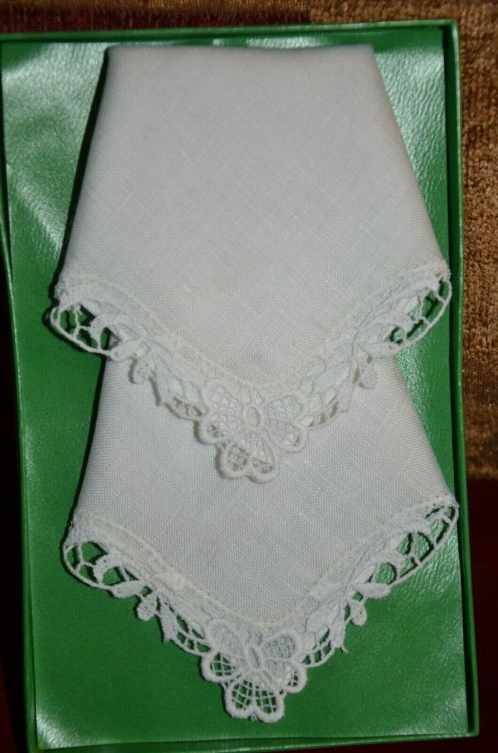 2 Irish Linen ladies fancy vintage handkerchiefs Greetings from Ireland, NIB