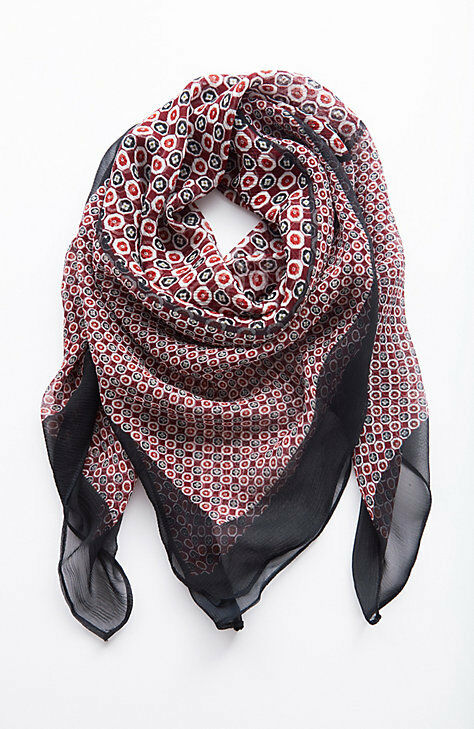 J. Jill - Luxurious bordeaux button geo silk mixed-print square scarf  NWT