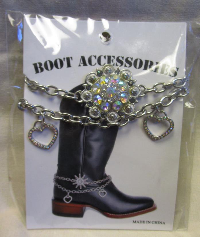 NIP Boot jewelry (Charm) Double Row Rhinestone hearts and concho in silver