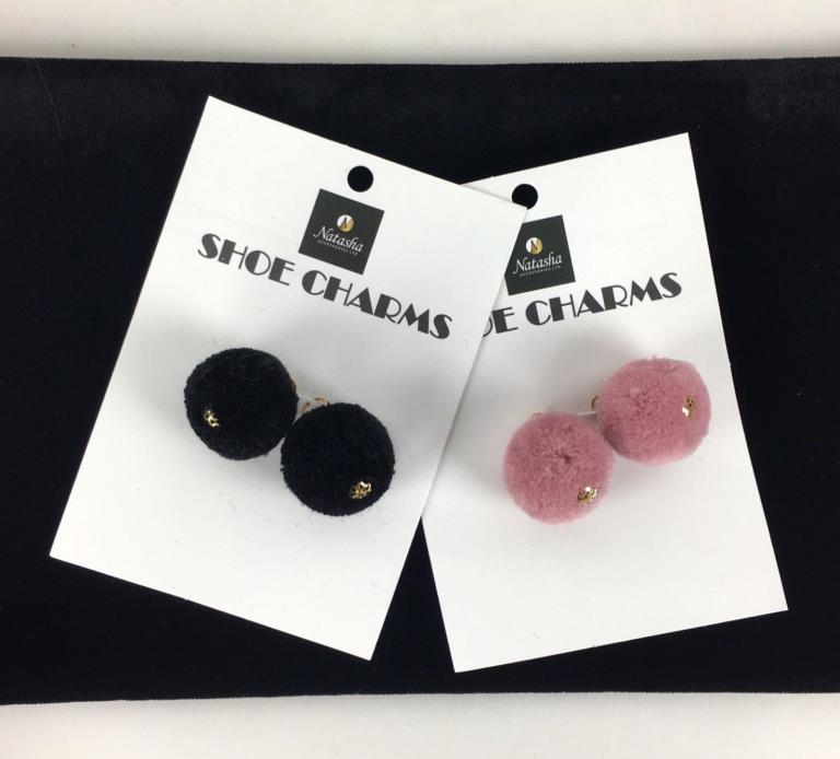 New Shoe Charms Mini Pom Poms Accessories Set 2 Black Mauve Pink Natasha Gift