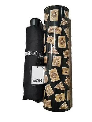 MOSCHINO Standard Size UMBRELLA Branded BLACK w/ Collectible TIN -FREE SHIPPING