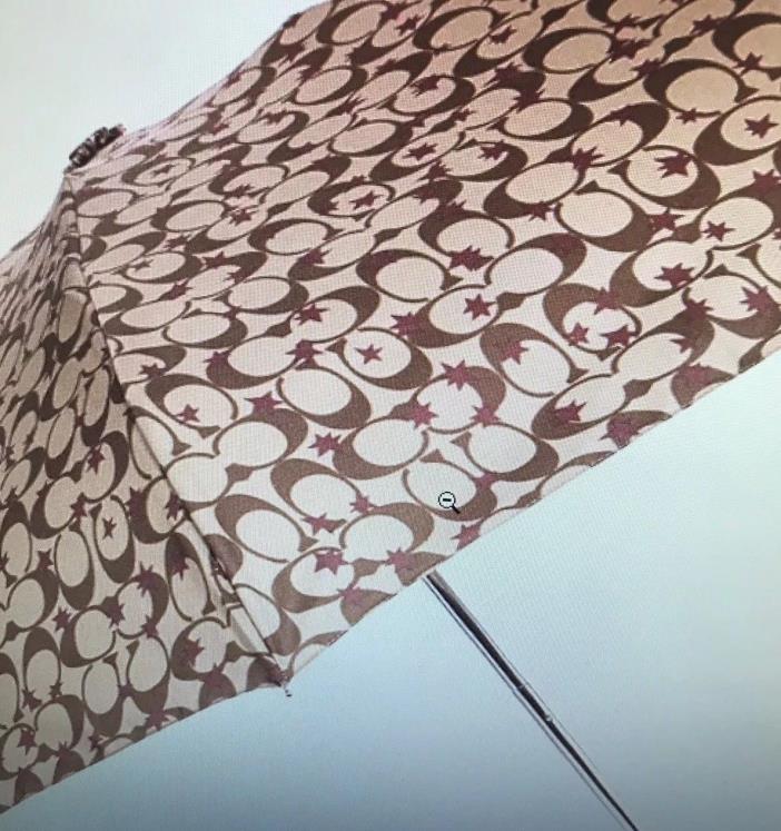 Coach Pop Star SIGNATURE Mini Umbrella Khaki/Saddle/Silver New With Tag