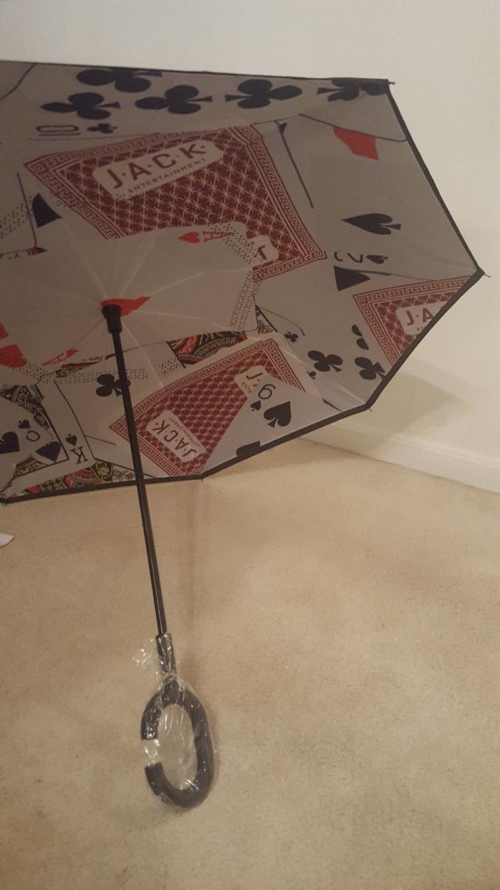 JACK CLEVELAND POKER Windproof Umbrella Inverted C-Handle Double Layer NEW