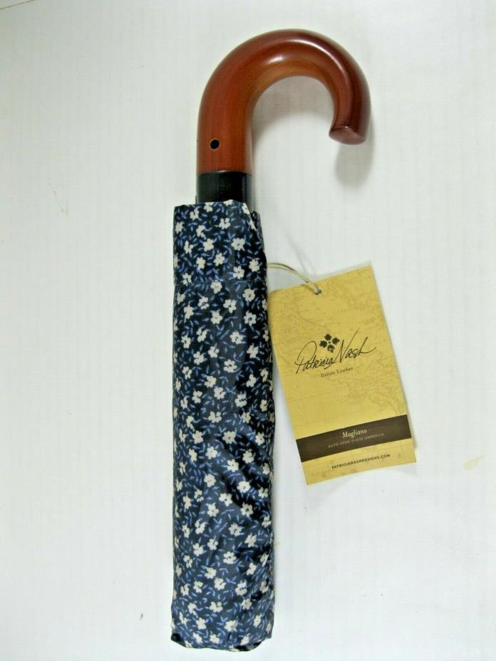 Patricia Nash NWT $38 Umbrella Denim Daisies Magliano Push Button Wood Handle
