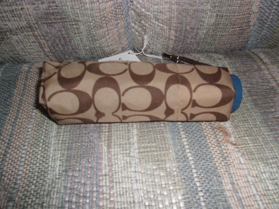 NWT Coach Signature Mini Umbrella F63365 Khaki/Blue